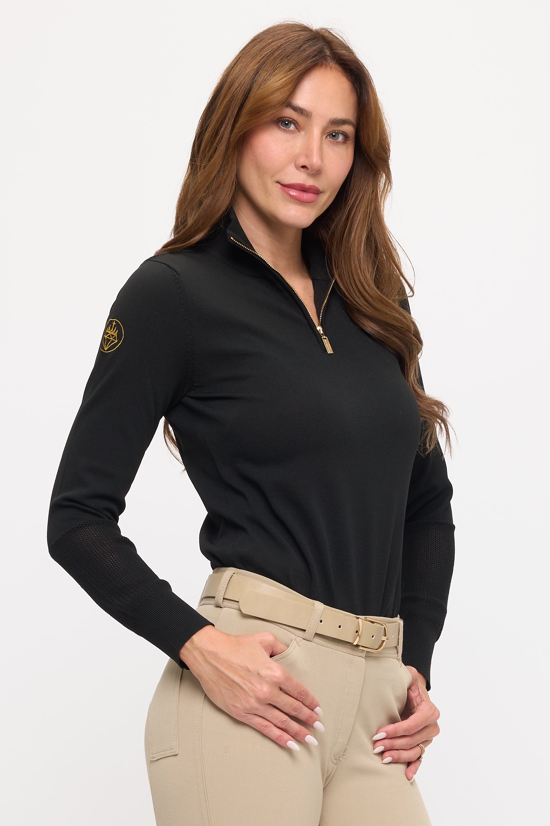 Perforated 1/4 Zip Knit Baselayer- Black