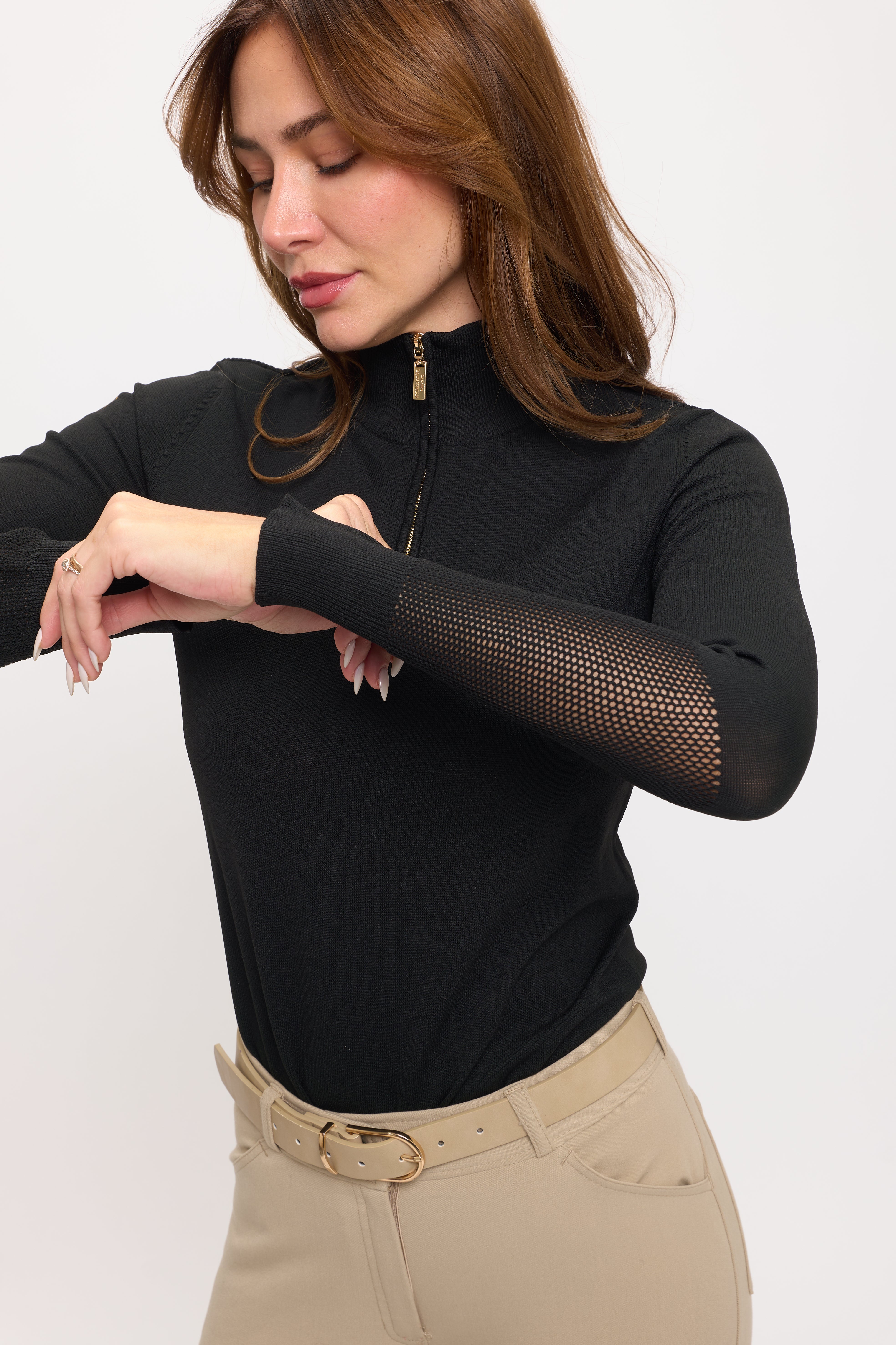 Perforated 1/4 Zip Knit Baselayer- Black